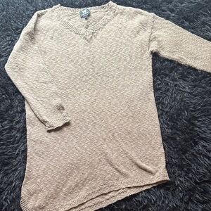 W by Worth Beige Knit V-Neck Tunic Sweater